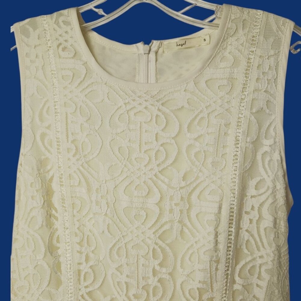 Hazel Sleeveless Lace Dress W/ Tiered Skirt & Back Zipper Ivory Small - Picture 12 of 13